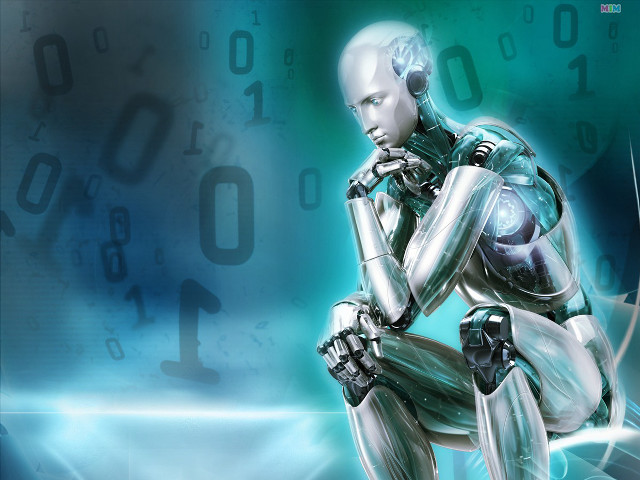 Robot blue background numbers sitting free wallpaper - medium preview image