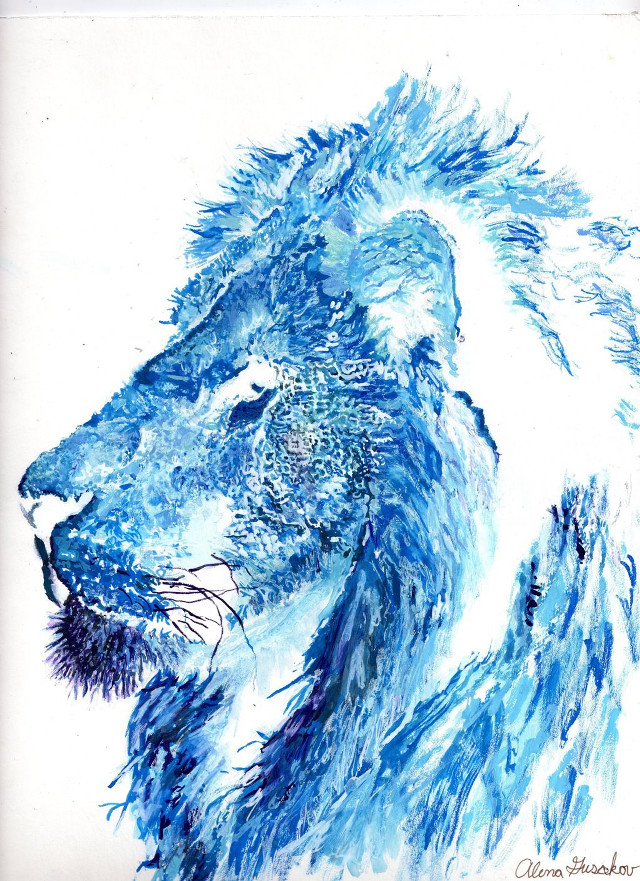 Lion blue hair white background free wallpaper - medium preview image