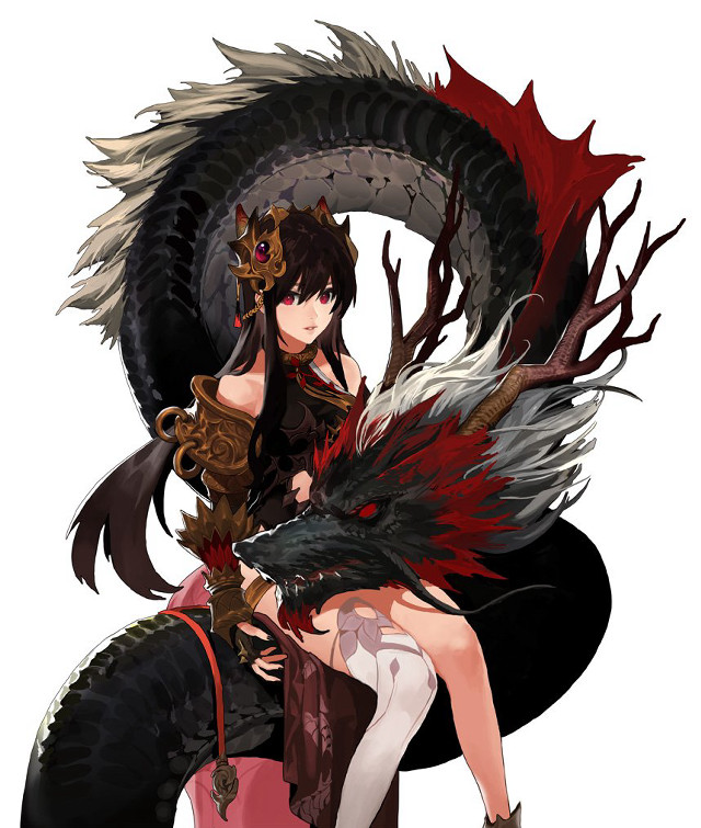 Woman dragon sword demon sitting free wallpaper - medium preview image