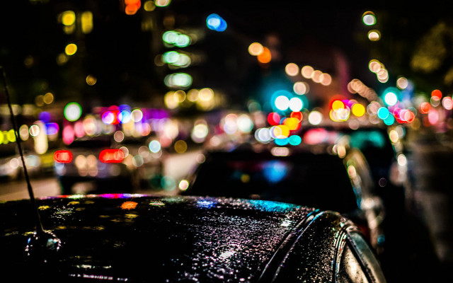 Car night street rain bokeh free wallpaper - medium preview image