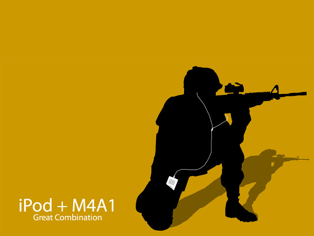 Man gun headphones yellow ipod free wallpaper - medium preview image
