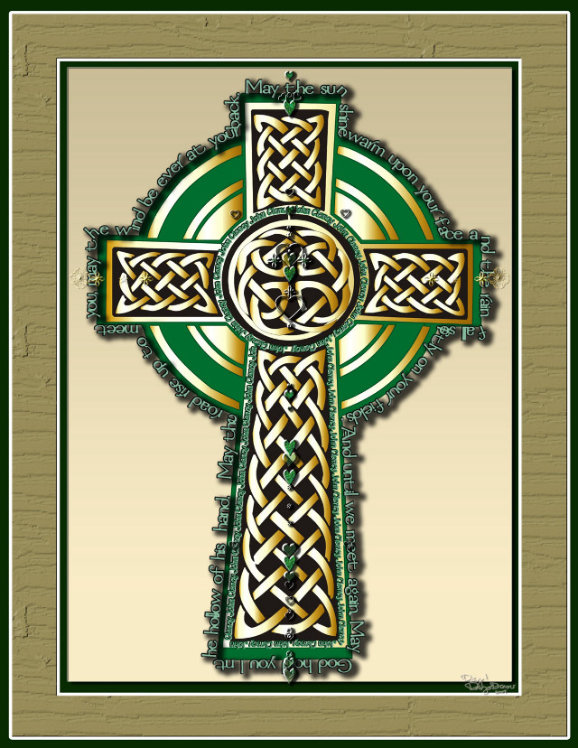 Celtic cross green background gold free wallpaper - medium preview image