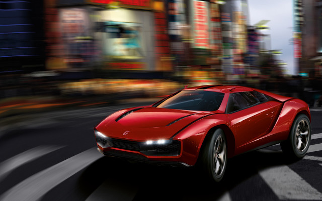 Red sports car city night free wallpaper - medium preview image