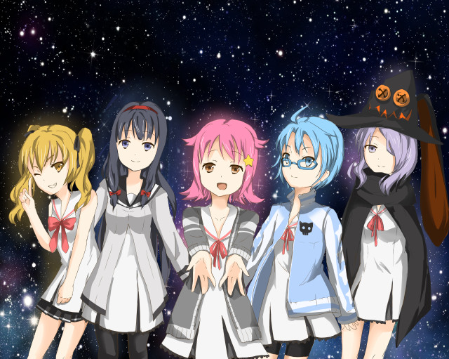 Anime girls galaxy background stars free wallpaper - medium preview image