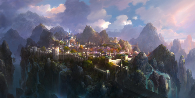 Castle mountain sky clouds painting free wallpaper - medium preview image