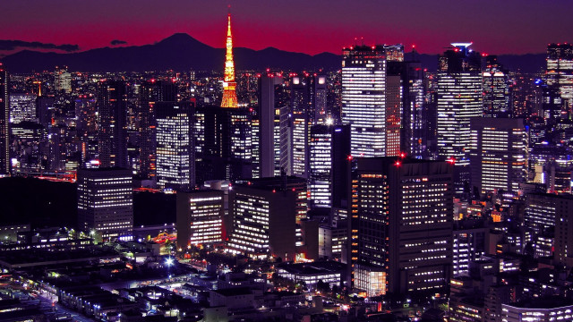 Cityscape red sky pink sky free wallpaper - medium preview image