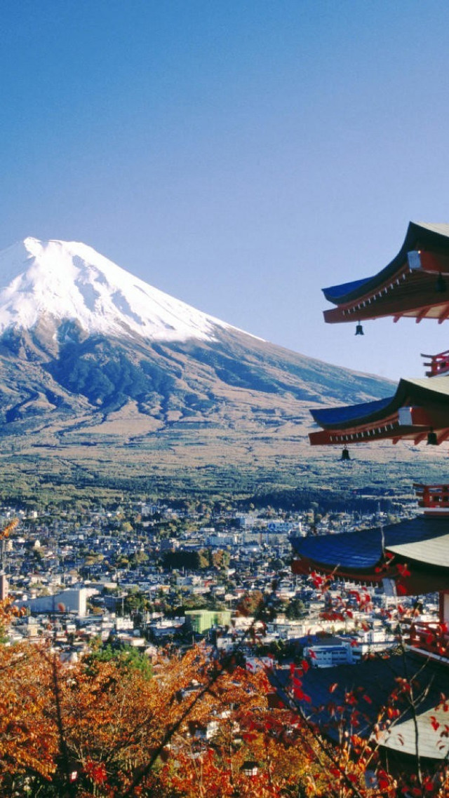 Mountain snow capped peak pagoda free wallpaper - medium preview image