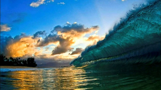 Large wave shore sunset dawn free wallpaper - medium preview image
