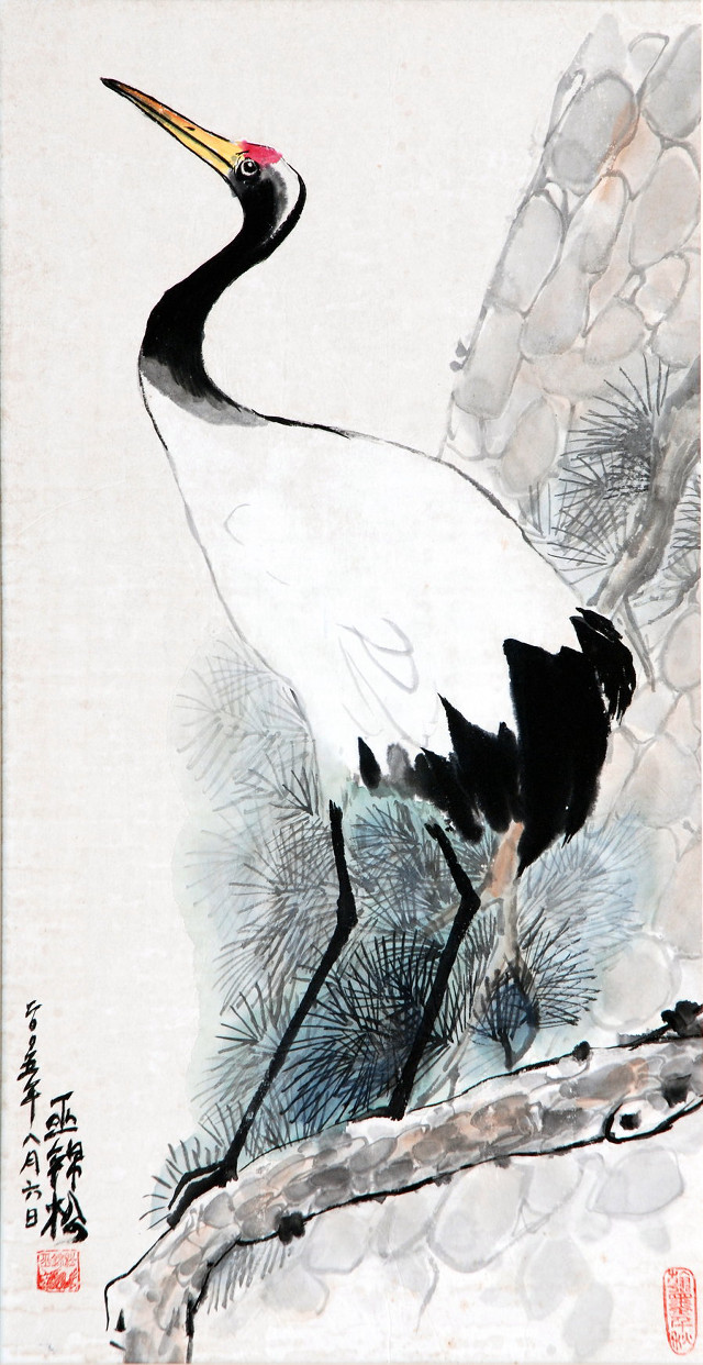 Crane pine branch watercolor chen free wallpaper - medium preview image