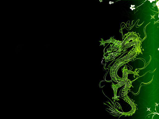 Green dragon black background white free wallpaper - medium preview image