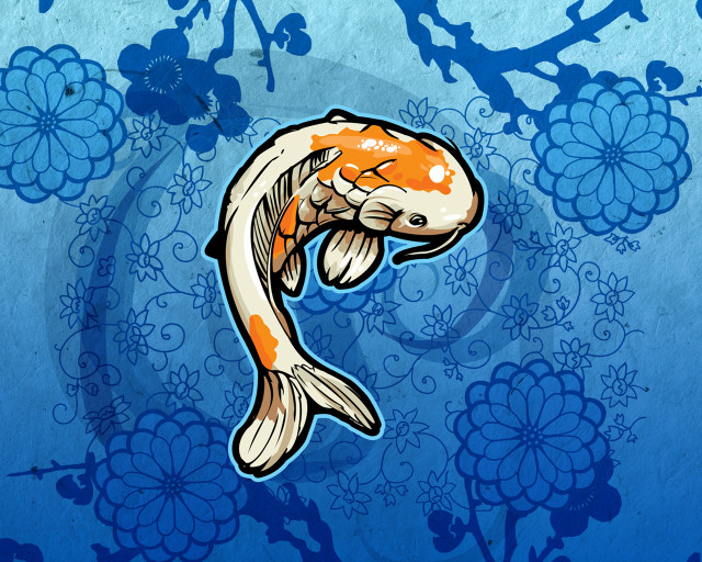 Orange white fish pond blue free wallpaper - medium preview image