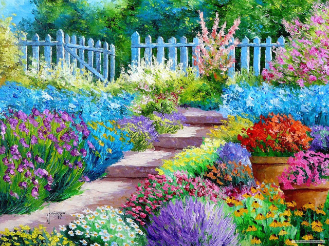 Garden flowers white picket fence #2 free wallpaper - medium preview image