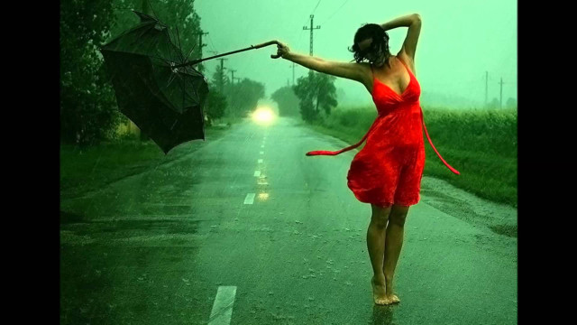 Woman red dress umbrella rainy #2 free wallpaper - medium preview image