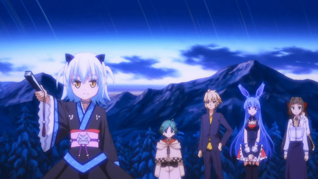 Anime characters mountain sky rain free wallpaper for desktop - medium preview image