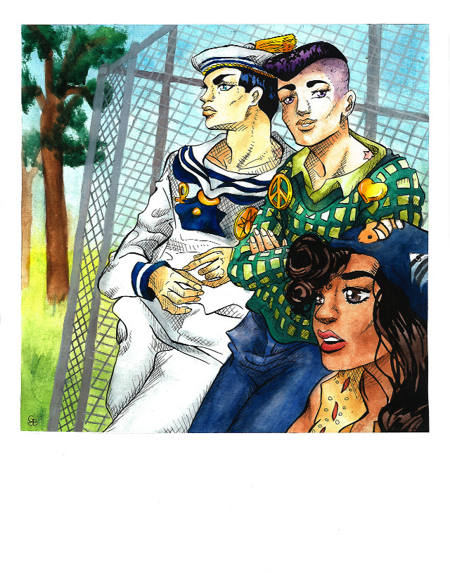 Group people sitting fenced area free wallpaper - medium preview image