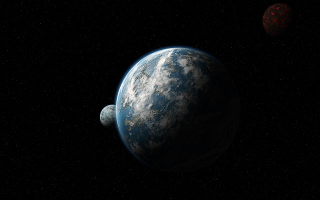 Planet two smaller planets stars free wallpaper - medium preview image