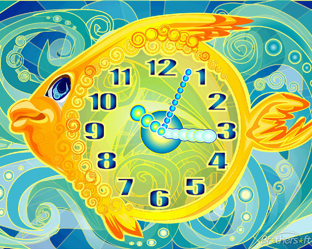 Clock fish water bubbles blue free wallpaper - medium preview image