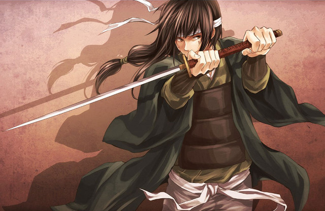 Man holding swords long black free wallpaper - medium preview image
