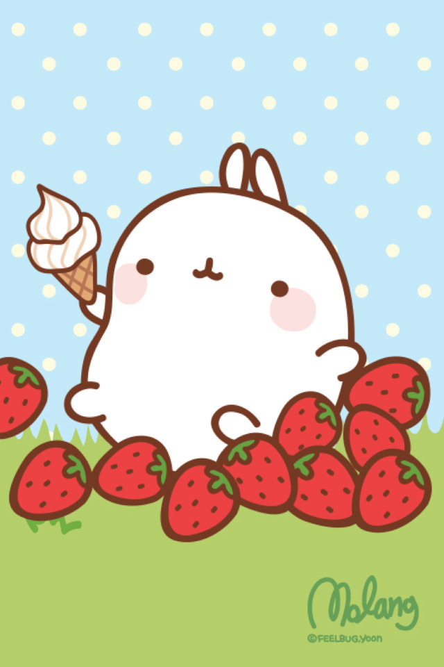 Cartoon bunny eating strawberries ice free wallpaper - medium preview image