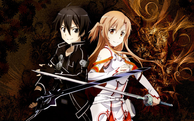 Anime characters swords posing flowers free wallpaper - medium preview image