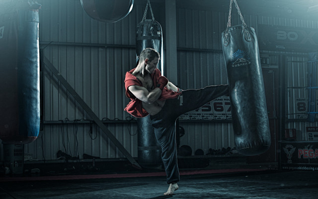 Man kickbox gym punchingbag art free wallpaper - medium preview image