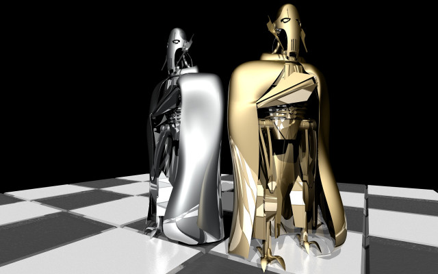 Statues checkered floor afrofuturism raytrace free wallpaper - medium preview image