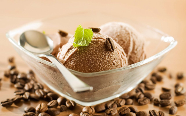 Bowl icecream coffeebeans spoon table free wallpaper - medium preview image