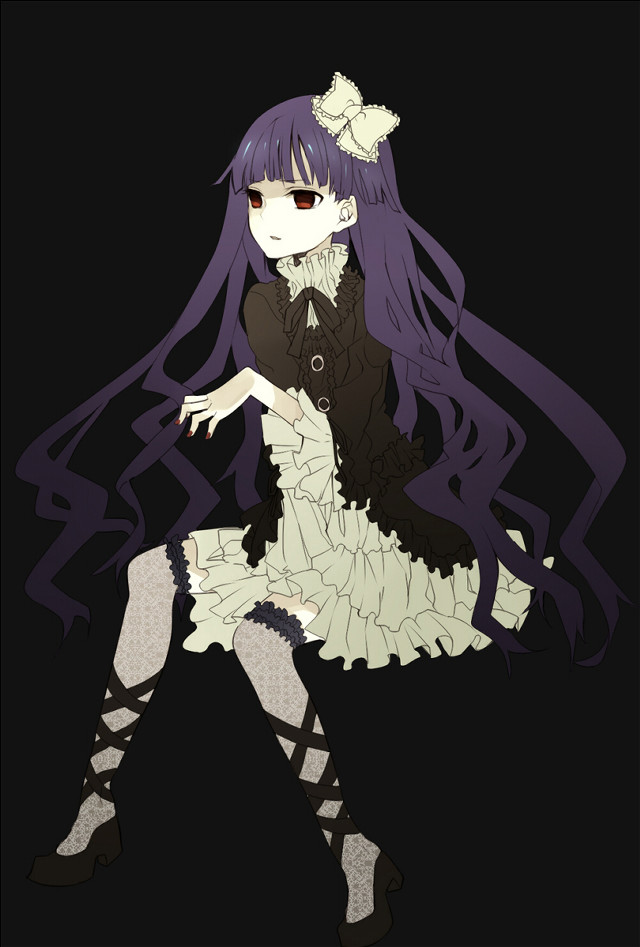 Purple haired gothic girl sitting free wallpaper - medium preview image