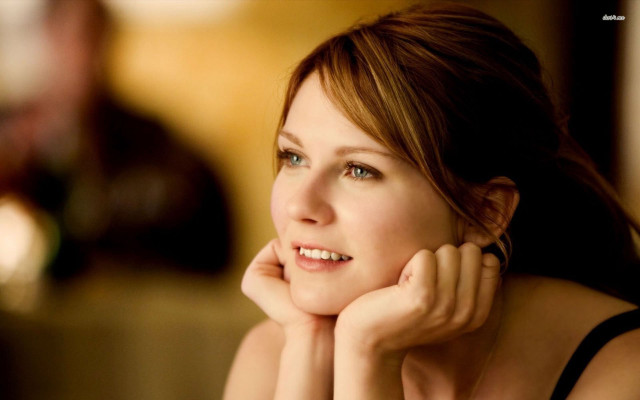 Smiling woman hand chin happy free wallpaper - medium preview image