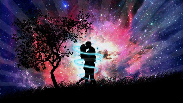 Couple kissing tree field colorful #2 free wallpaper - medium preview image