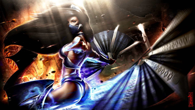Woman bikini fan dark background free wallpaper - medium preview image