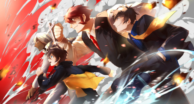 Anime characters red background broken free wallpaper - medium preview image