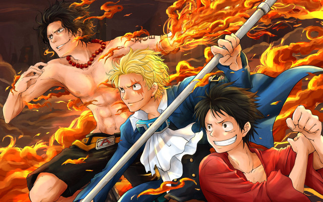 Anime characters swords flames background free wallpaper - medium preview image