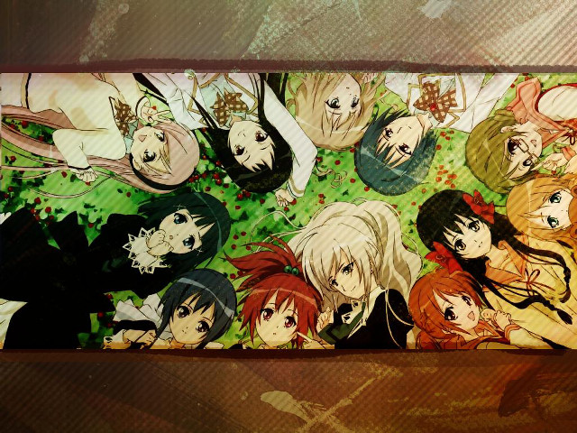 Anime girls circle grungy frame free wallpaper - medium preview image