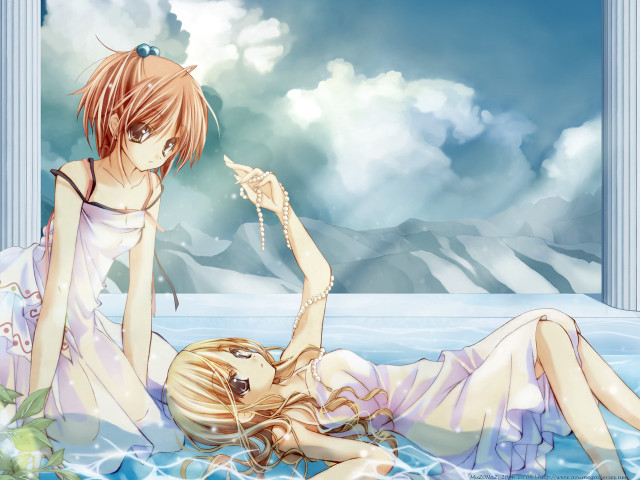 Anime couple laying water together free wallpaper - medium preview image