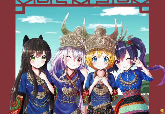Three anime horns dress posing free wallpaper - medium preview image