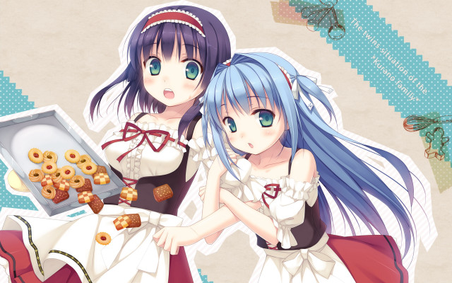 Anime girls cookie box holding free wallpaper for desktop - medium preview image