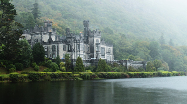 Castle hillside lake forest lush free wallpaper - medium preview image