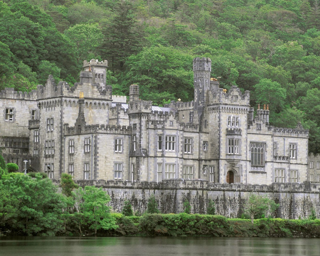 Castle lake trees hillside forest free wallpaper - medium preview image
