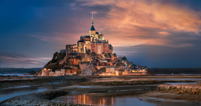Castle tower clock night river free wallpaper - medium preview image