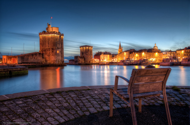 Bench brick walkway water night free wallpaper - medium preview image