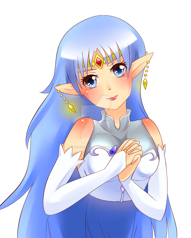 Blue haired elf girl luminous free wallpaper - medium preview image