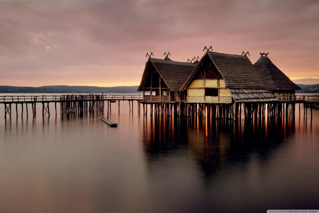 House pier boat sunset dawn free wallpaper - medium preview image