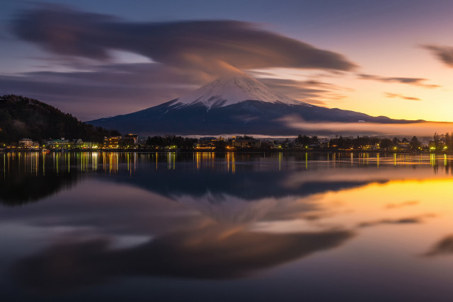 Mountain lake city foreground distant free wallpaper - medium preview image