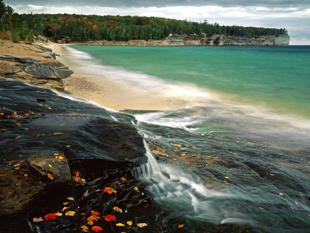 Beach waterfall forest cloudy sky free wallpaper - medium preview image