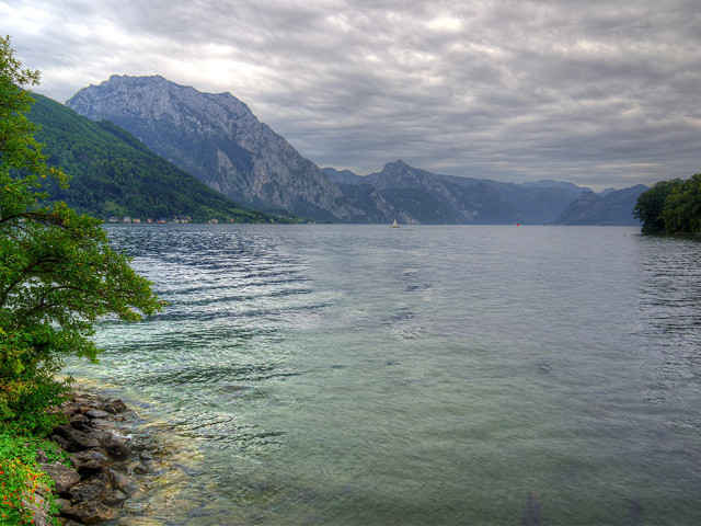 Lake mountains cloudy sky background free wallpaper - medium preview image