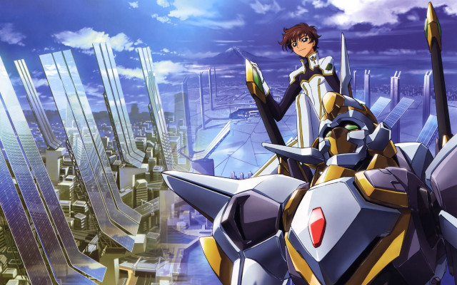 Woman futuristic suit cityscape sword free wallpaper for desktop - medium preview image