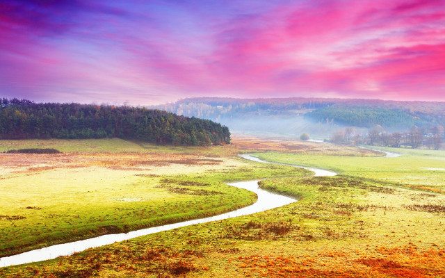 River green field pink sky free wallpaper - medium preview image
