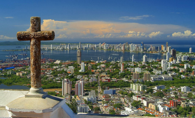 Cross building city water background free wallpaper - medium preview image