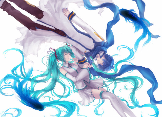 Anime characters blue hair white free wallpaper - medium preview image